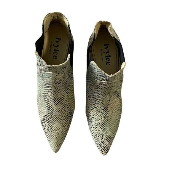 Ivylee Copenhagen Snakeskin Booties Leather Beige Black and Green Rare Size 7 - Picture 6 of 7